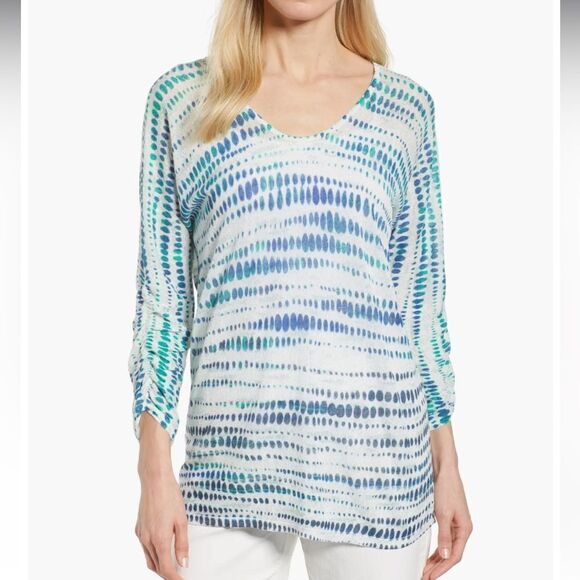 Nic + Zoe High Point Ombre Dot Print Linen Blend Top Size S - Picture 1 of 8